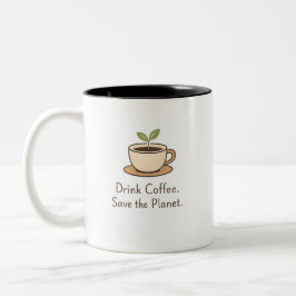 Taza Bicolor Bebe café. Salva el planeta. Café ecológico minima