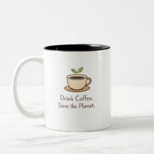 Taza Bicolor Bebe café. Salva el planeta. Café ecológico minima