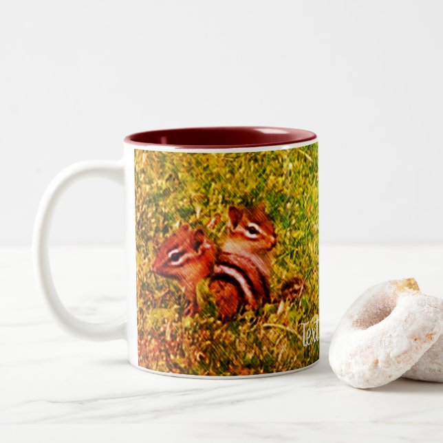 Taza Bicolor Bebé Chipmunks Primer día Arte Animal Personalizad (Con donut)
