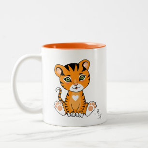 Taza Bicolor Bebé tigre lindo animal caricatura & monograma
