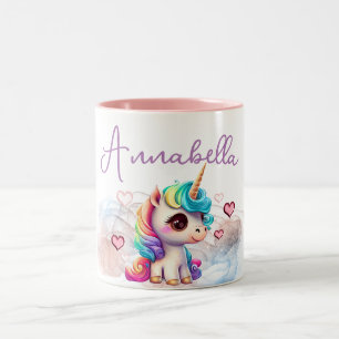 Taza Bicolor Bebé Unicornio Adorable y Corazones