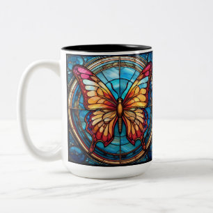 Taza Bicolor Bebedores Zurdos Mariposa de Vidrio Emplomado  