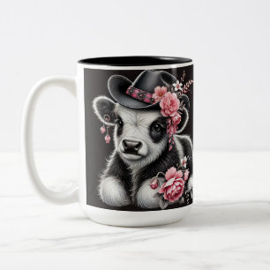 Taza Bicolor Becerro con un sombrero elegante adornado con flor