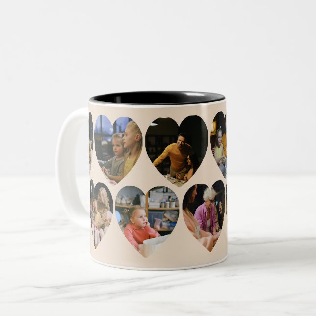 Taza Bicolor Beige Photo Collage Mug with Heart Frames (Anverso izquierdo)