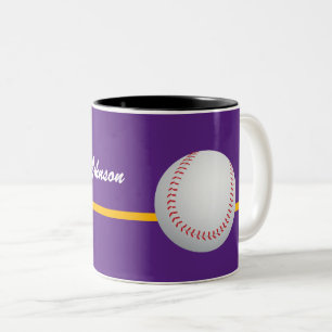 Taza Bicolor Béisbol sobre fondo morado colorido personalizable