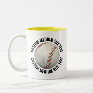Taza Bicolor Béisbol & Texto Mediano Amarillo 325ml Personaliza