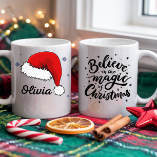 Taza Bicolor Believe in the Magic of Christmas Santa Hat