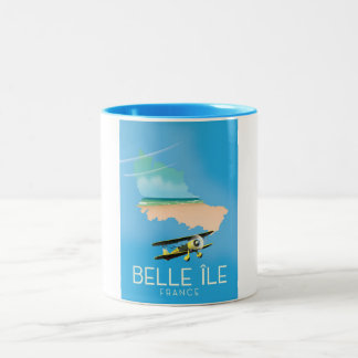Taza Bicolor Belle Île, Francia estampado de afiches de viaje.
