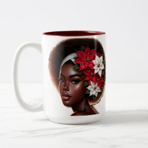 Taza Bicolor Belleza afroamericana con Navidades de la Poinsett
