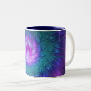 Taza Bicolor Belleza floral abstracta arte fractal colorido Flo