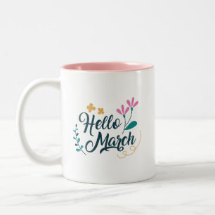 Taza Bicolor Belleza Minimalista Encantador Hola Marzo Rosa Sua