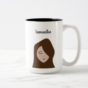 Taza Bicolor Belleza Morena: Ilustración de Chica Personalizabl