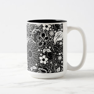 Taza Bicolor Bellezas botánicas Black n White Mug