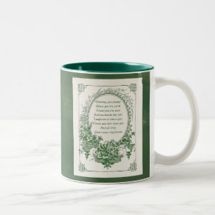 Taza Bicolor Bendición irlandesa grabada vintage y marco flora