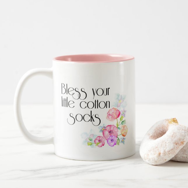 Taza Bicolor Bendiga sus pocos calcetines del algodón (Con donut)