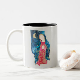 Taza Bicolor Bendita Madre María con diseño de tinta pintada en