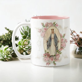 Taza Bicolor Bendita Virgen María Flores Oración Memorare