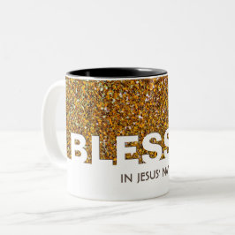 Taza Bicolor BENDITO En el Nombre de Jesús | Brillante ORO Glit