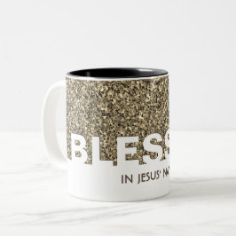 Taza Bicolor BENDITO En el Nombre de Jesús | Brillo BEIGE Elega