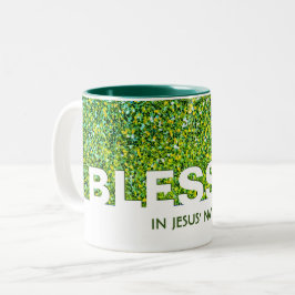 Taza Bicolor BENDITO En el Nombre de Jesús | Brillo VERDE Elega