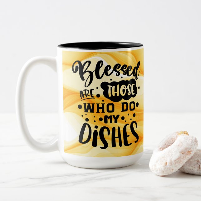 Taza Bicolor Benditos los que lavan mis platos (Con donut)