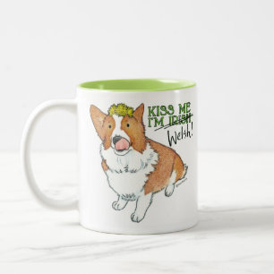 Taza Bicolor Bésame soy galés - Corgi Saint Patrick's Day Mug