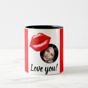 Taza Bicolor Beso Rojo Gracias Día de San Valentín Personalizad
