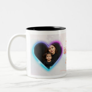 Taza Bicolor Best Mom Ever Two Photo Collage Neon Glow Ceramic 