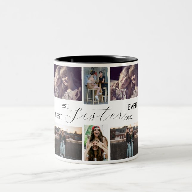 Taza Bicolor Best Sister Ever – 8 Photo Collage Mug (Centro)