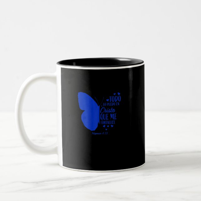 Taza Bicolor Bíblica cristiana castellana linda mariposa (Izquierda)