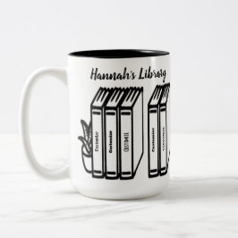 Taza Bicolor Biblioteca de títulos de libros personalizada en b