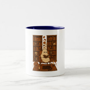 Taza Bicolor Biblioteca Embrujada y Adorable, Fantasma Leyendo