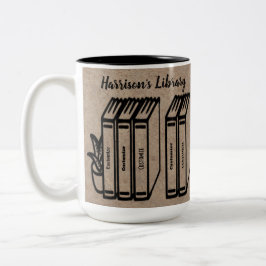 Taza Bicolor Biblioteca personalizada de títulos de libros