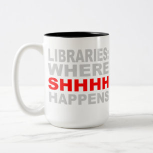 Taza Bicolor Bibliotecas en donde SHHH sucede el regalo del