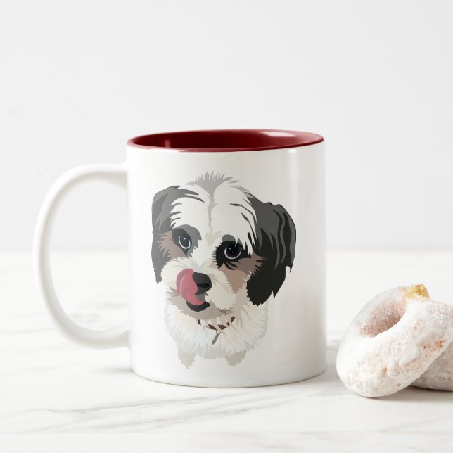 Taza Bicolor Bichon-Shitzu Perro Adorable Besando (Con donut)