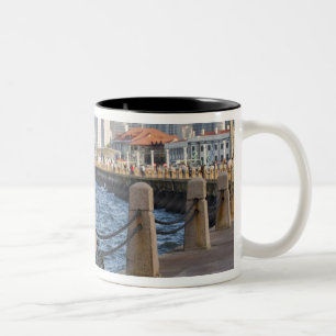 Taza Bicolor Bicicleta en el paseo marítimo con la silueta de l
