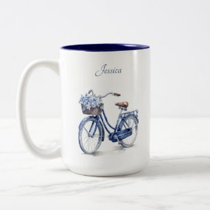 Taza Bicolor Bicicleta Floral Azul Delft Personalizada