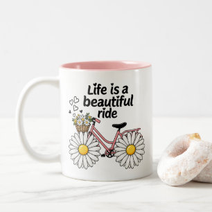 Taza Bicolor Bicicleta Vintage Daisy Floral Inspiradora
