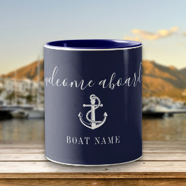 Taza Bicolor Bienvenido a bordo Nombre del barco ancla náutica 