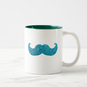 Taza Bicolor Bigote azul de Bling (falso gráfico del purpurina