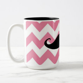 Taza Bicolor Bigote negro divertido y modelo rosado de Chevron