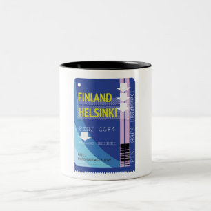 Taza Bicolor Billete de viaje de Helsinki de Finlandia