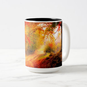 Taza Bicolor Birches Trees otoño naranja otoño deja el paisaje