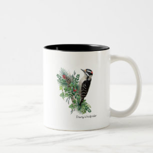 Taza Bicolor Bird Mug Downy Woodpecker