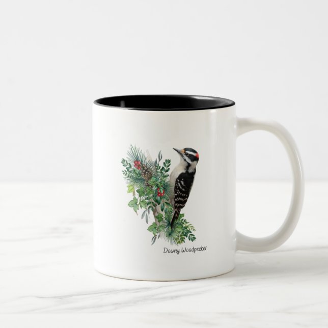 Taza Bicolor Bird Mug Downy Woodpecker (Derecha)