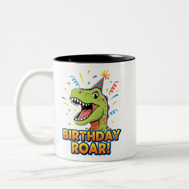 Taza Bicolor Birthday Roar Cute Dinosaur Birthday Party Design (Izquierda)