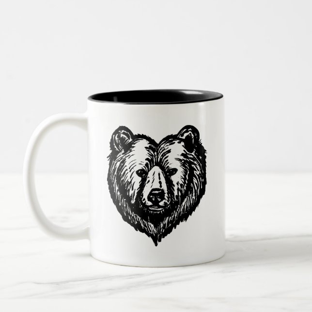Taza Bicolor Black and White Bear's Face Ink Drawing (Izquierda)