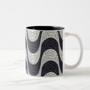 Taza Bicolor Black and white mosaic wave  mug