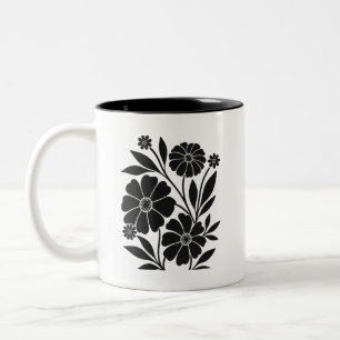 Taza Bicolor Black Flower Art Botanical MinimalistaDiseño Flora