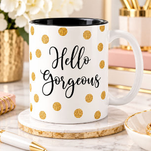 Taza Bicolor Black Gold Polkadot Script Hola Preciosa